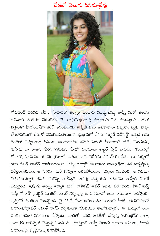 taapsee,k raghavendra rao,prabhas,mr perfect movie,mogudu movie,sahasam movie,gundello godari,taapsee bollywood movie,muni 3  taapsee, k raghavendra rao, prabhas, mr perfect movie, mogudu movie, sahasam movie, gundello godari, taapsee bollywood movie, muni 3